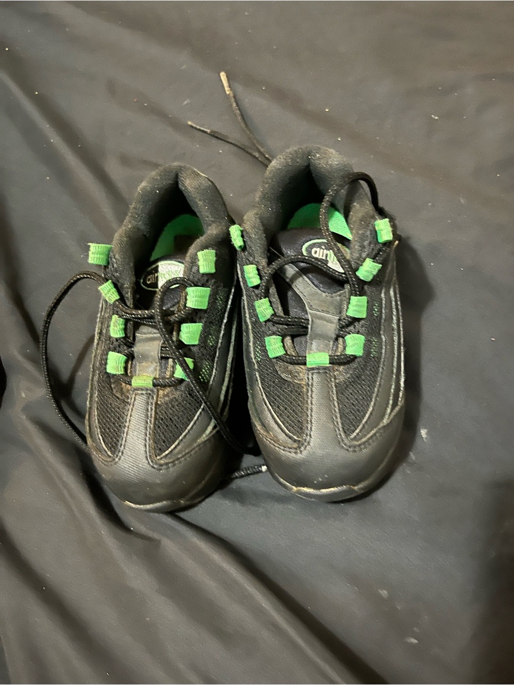 Kids Black Sneakers with Green Accents - Lightweight Play Shoes